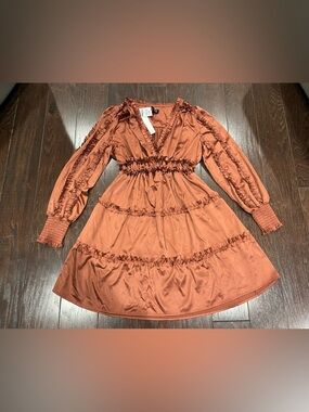 Aqua Burnt Orange Ruffle Tiered Midi Dress